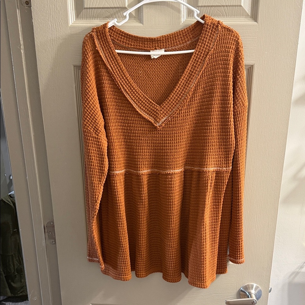 BiBi Orange Waffle Knit Blouse